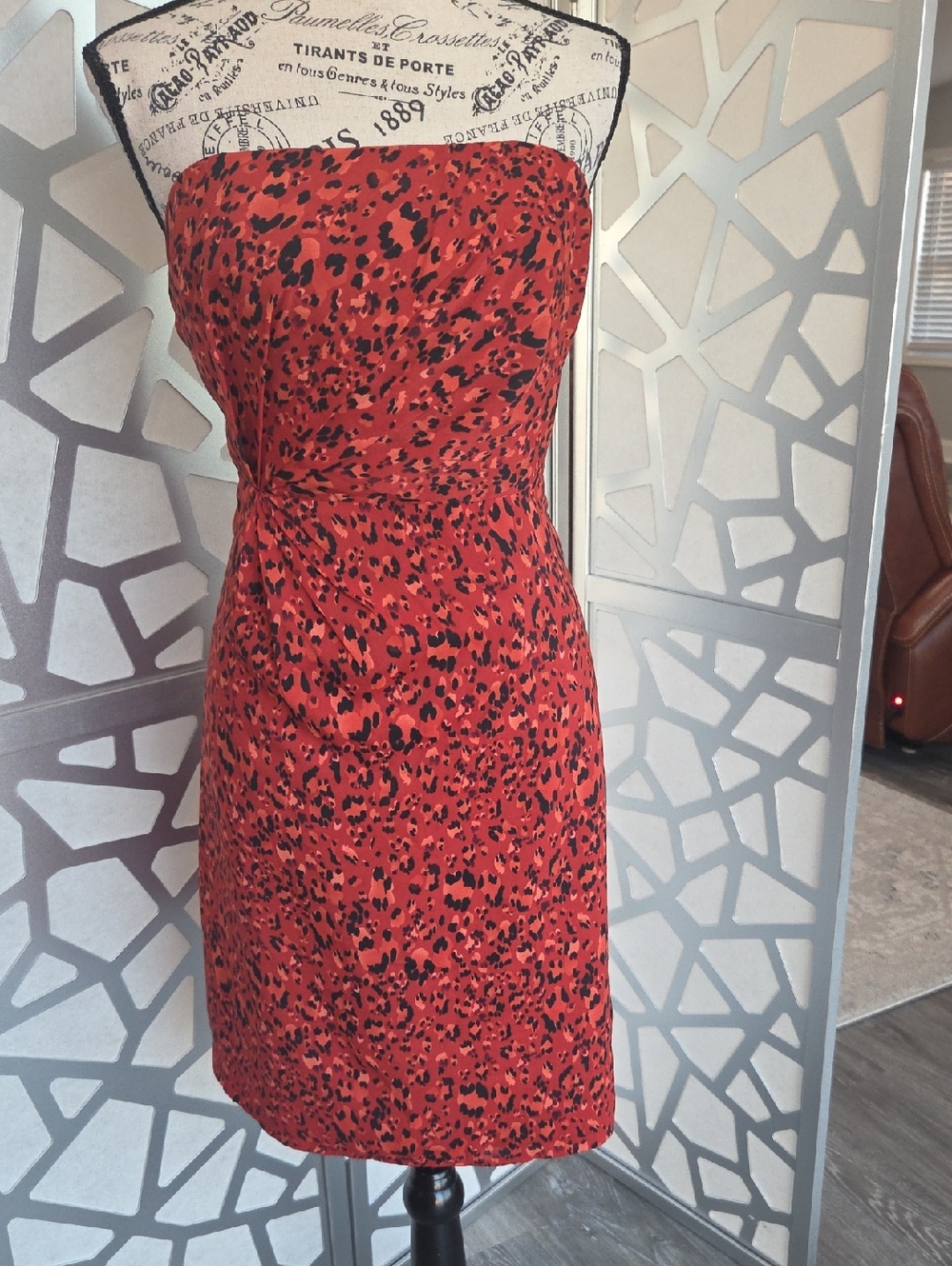 The Limited Strapless Red and Black Animal-Print Sheath Dress